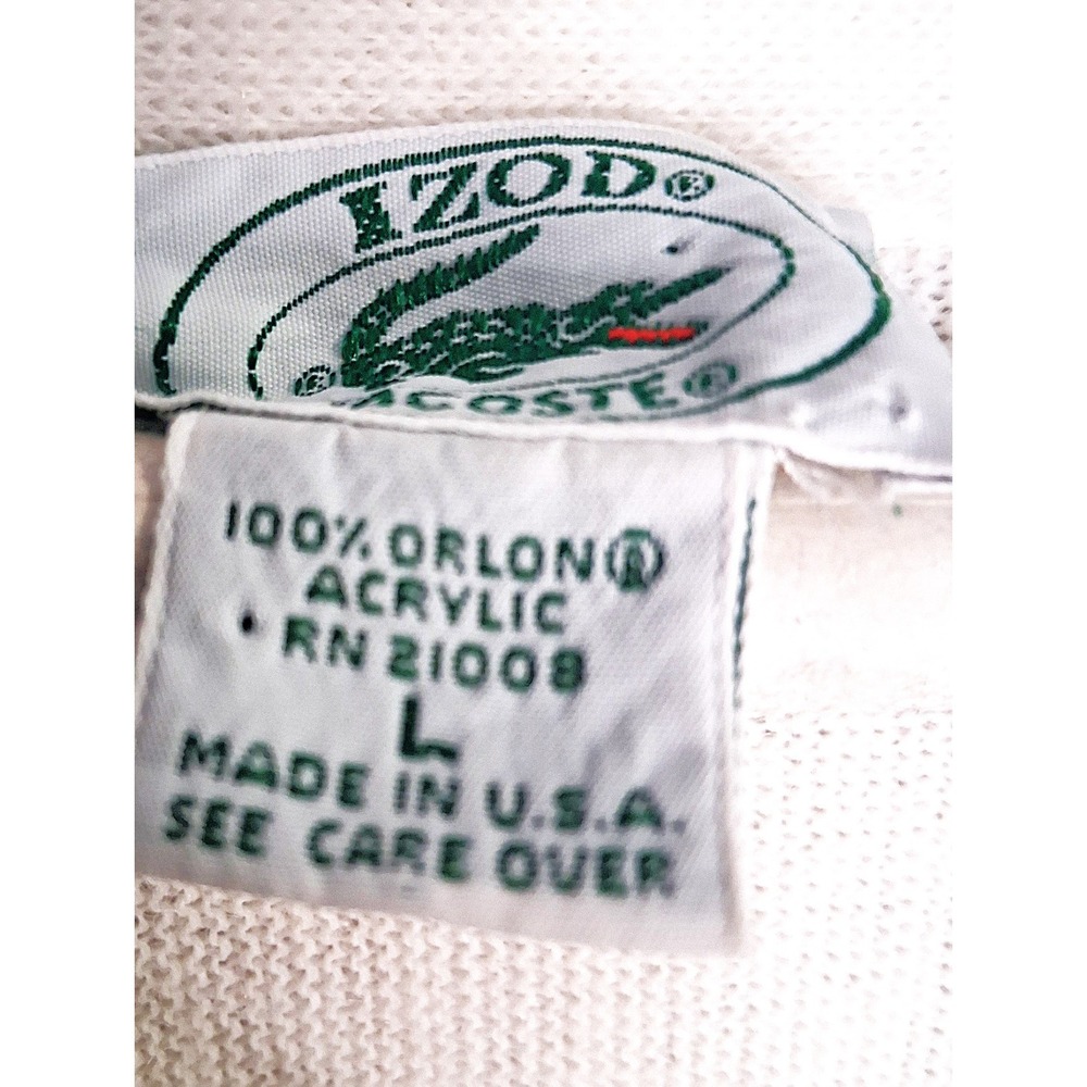 Izod Lacoste Cardigan Mens L White Vintage Preppy V-Neck Knit Sweater Logo 80s - Picture 4 of 13